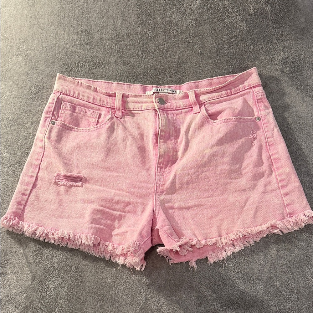 Celebrity Pink Light Pink Frayed Denim Shorts